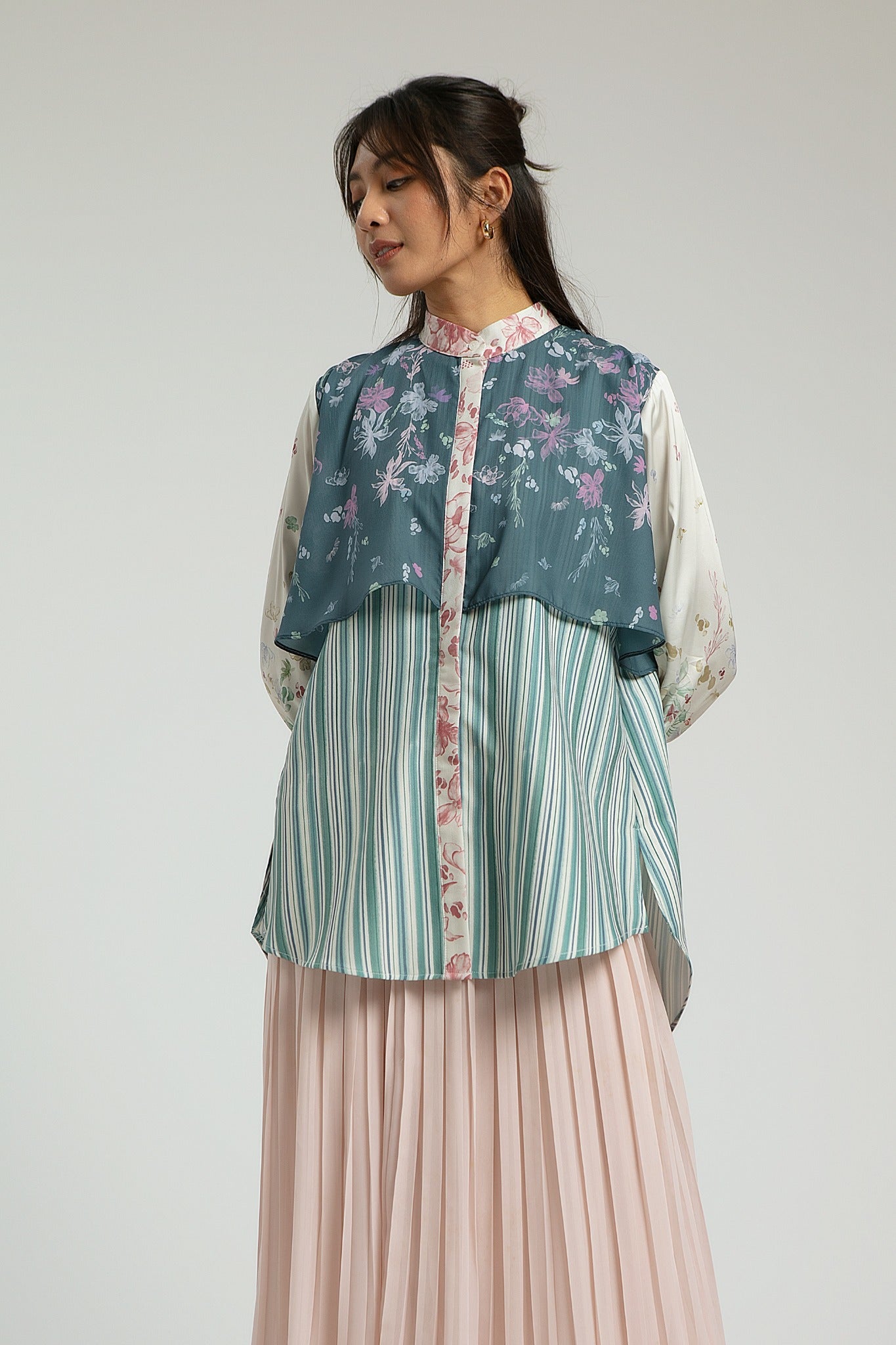 Damia Turquoise Top - Kemeja Lengan Panjang Wanita