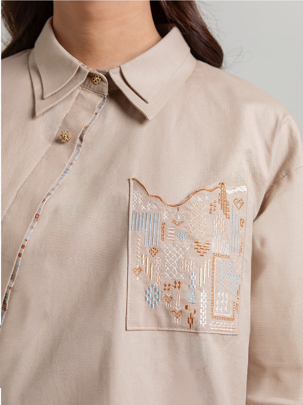 Numa Shirt Beige Long Sleeves