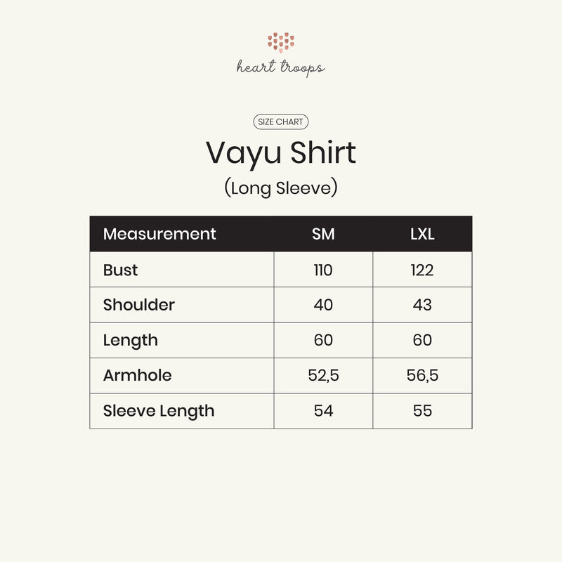 Panduan Ukuran Produk Vayu Shirt Long Slevees