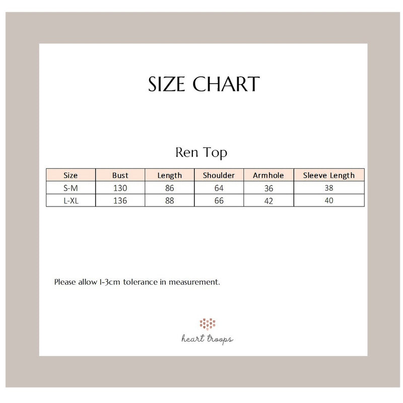 Panduan Ukuran Produk Ren Top - Taro