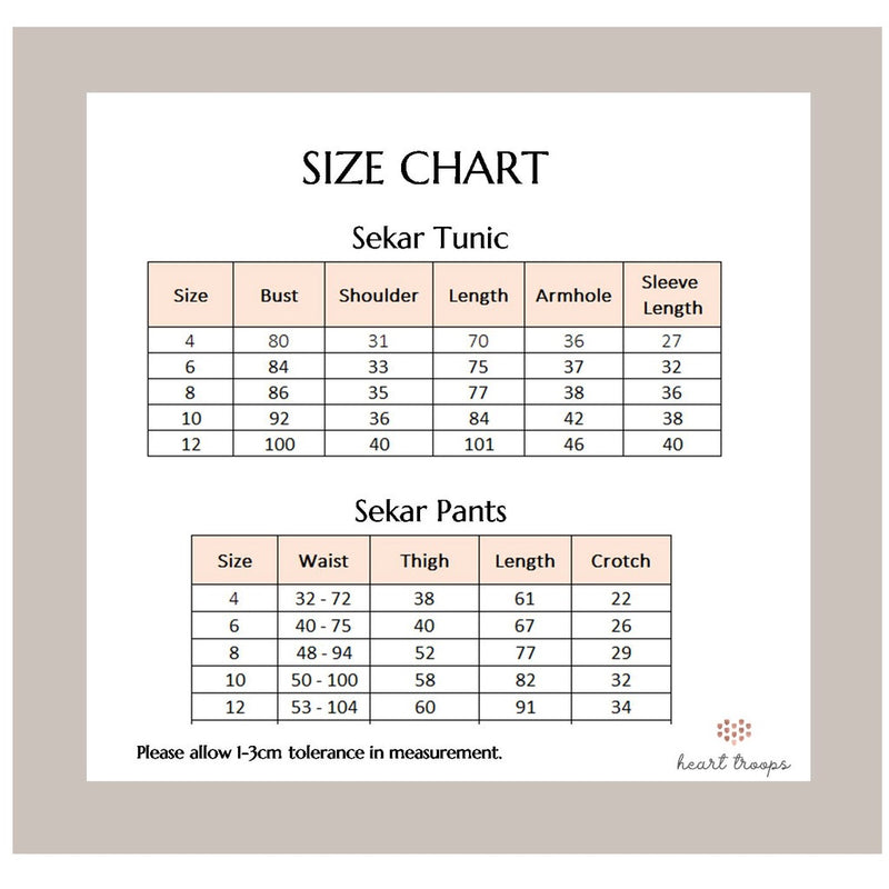 Panduan Ukuran Produk Sekar Set Kids - Sky