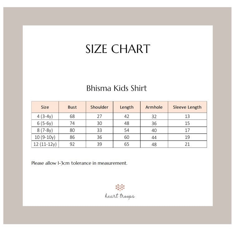 Panduan Ukuran Produk Bhisma Koko Shirt Kids - Earth