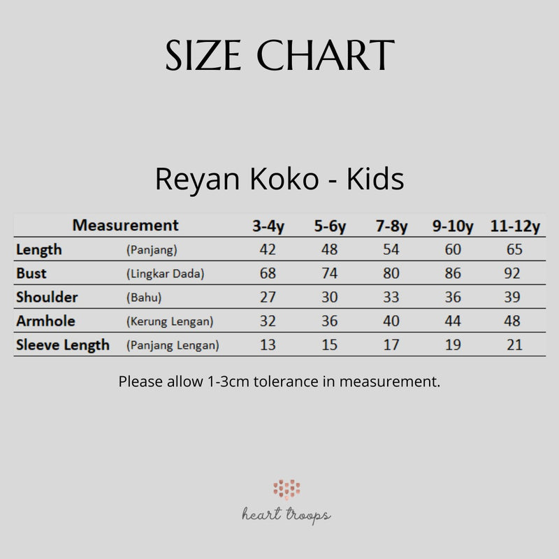 Panduan Ukuran Produk Allegria Series - Reyan Koko Kids Anak Laki-Laki