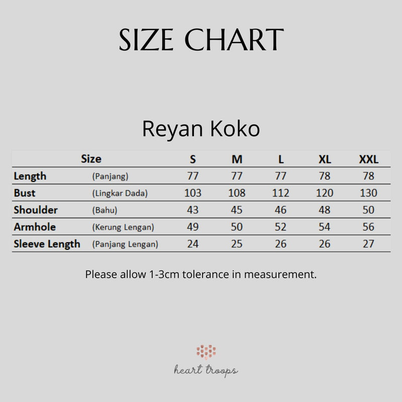 Panduan Ukuran Produk Allegria Series - Reyan Koko