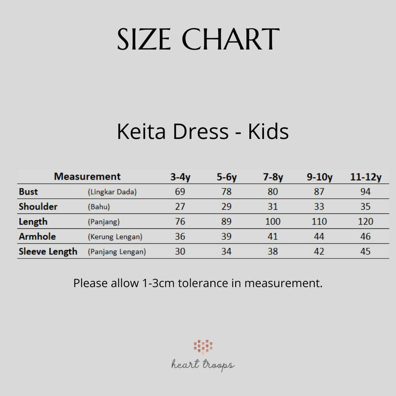 Panduan Ukuran Produk Allegria Series - Keita Dress Kids Anak Perempuan