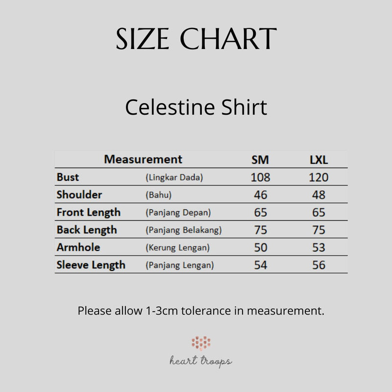 Panduan Ukuran Produk Celestine Beige Shirt Kemeja Lengan Panjang Wanita