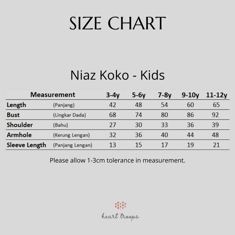 Panduan Ukuran Produk Presente Series - Niaz Koko Kids Anak Laki-laki