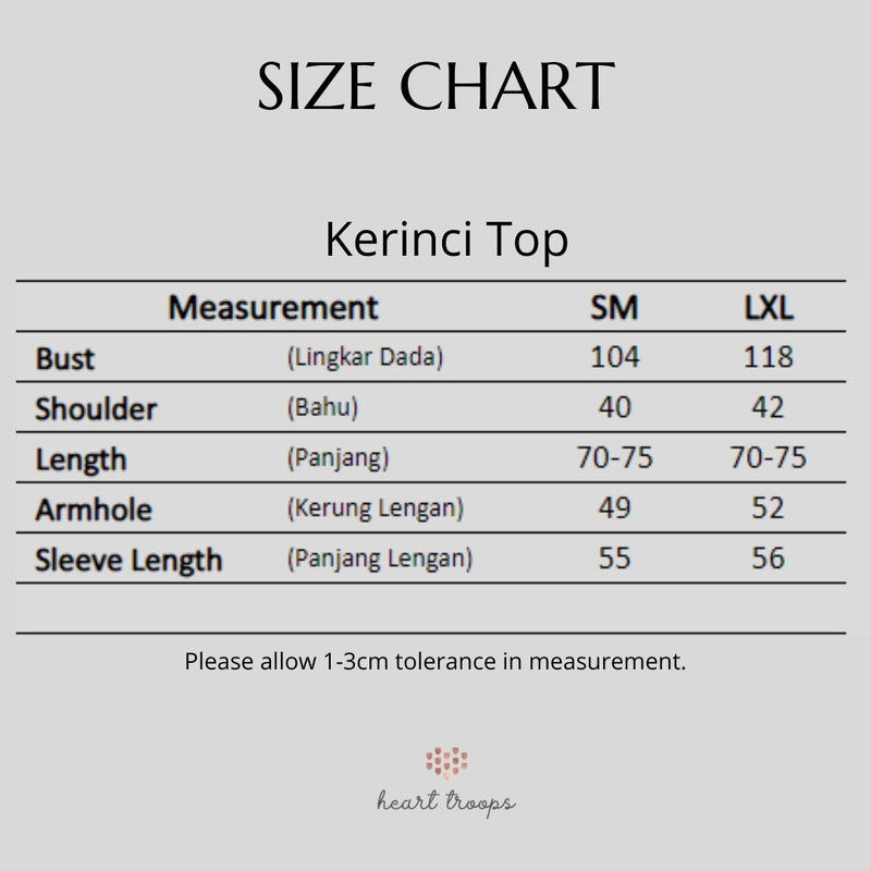 Panduan Ukuran Produk Kerinci Top Beige