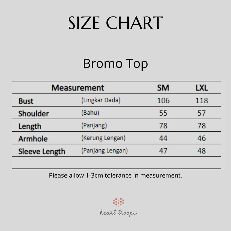 Panduan Ukuran Produk Bromo Top Navy