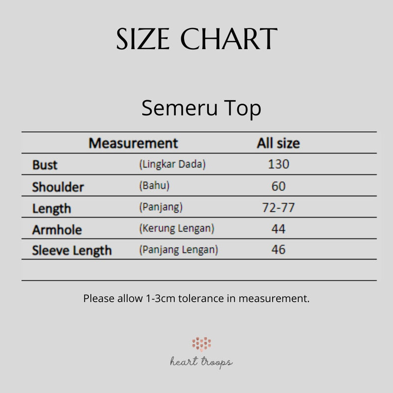 Panduan Ukuran Produk Semeru Top Dark Grey