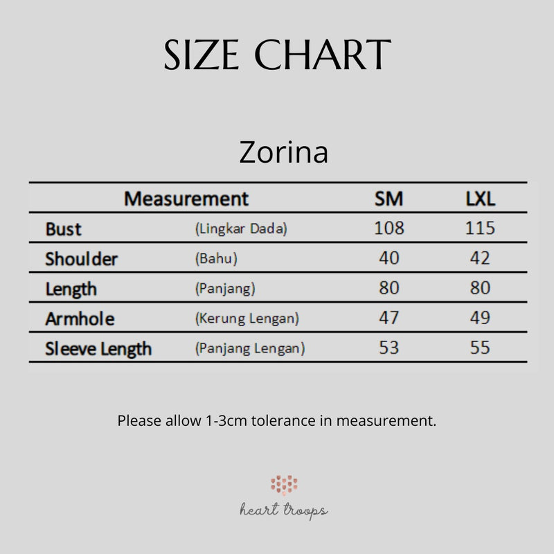 Panduan Ukuran Produk Zorina Blouse - Ivory