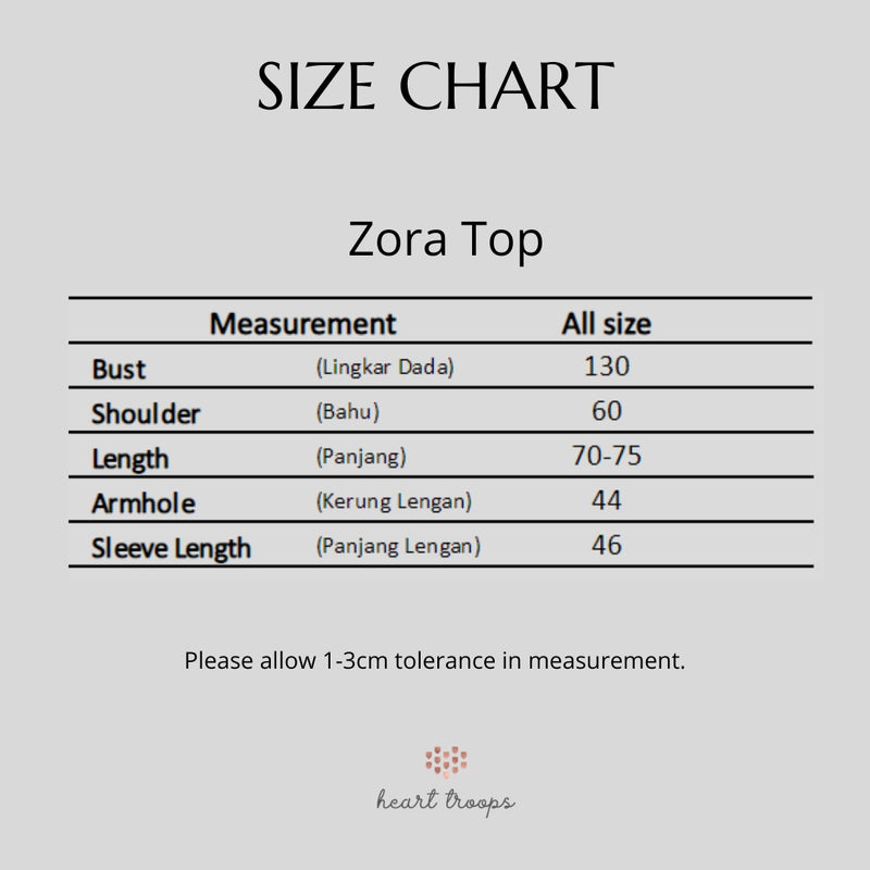 Panduan Ukuran Produk Zora Shirt - Ivory