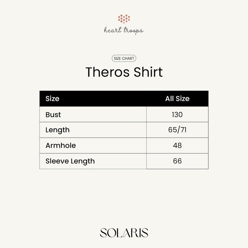 Panduan Ukuran Produk Theros Top - Kemeja Lengan Panjang Wanita