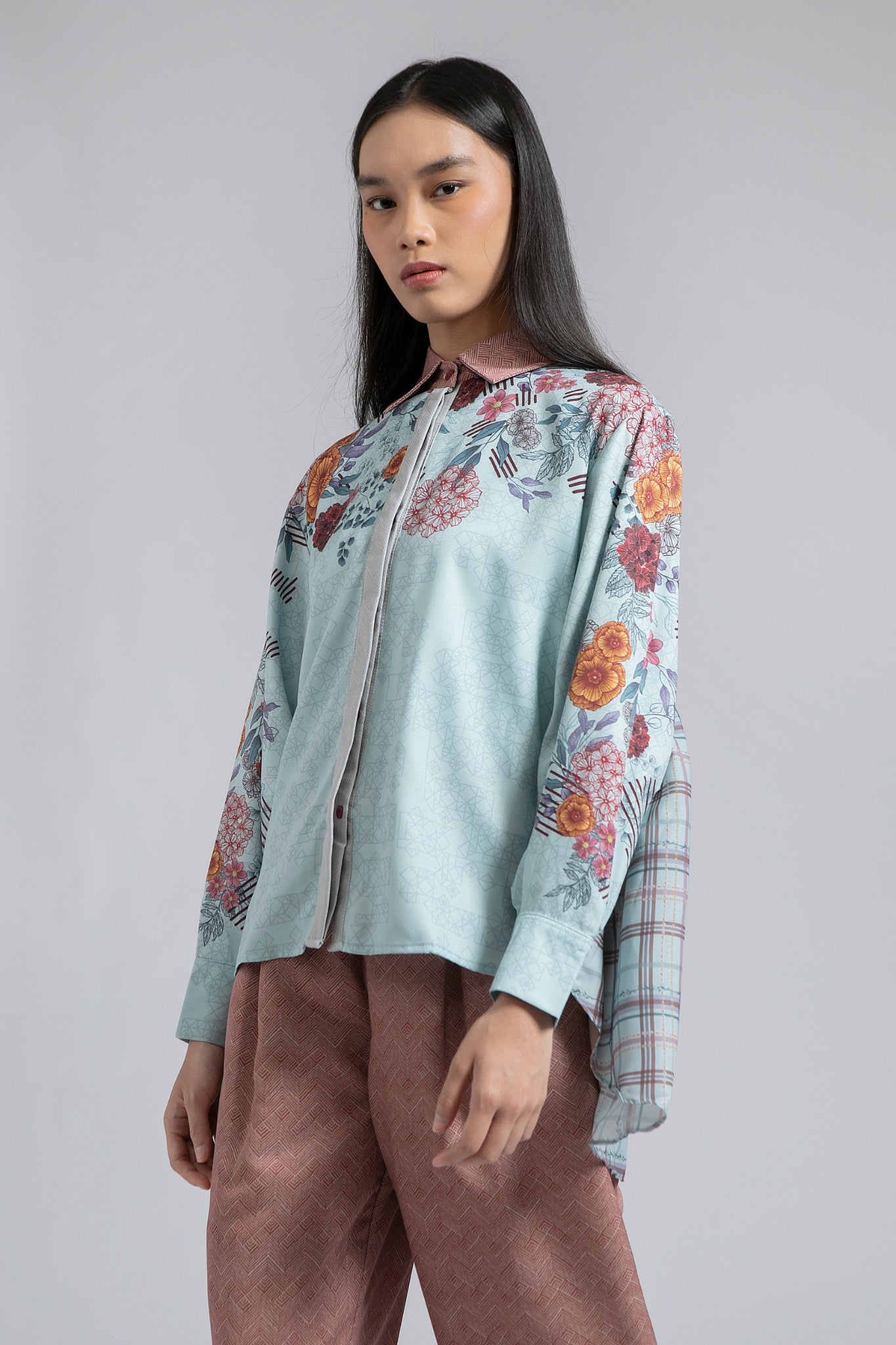 Celestine Blue Shirt Kemeja Lengan Panjang Wanita