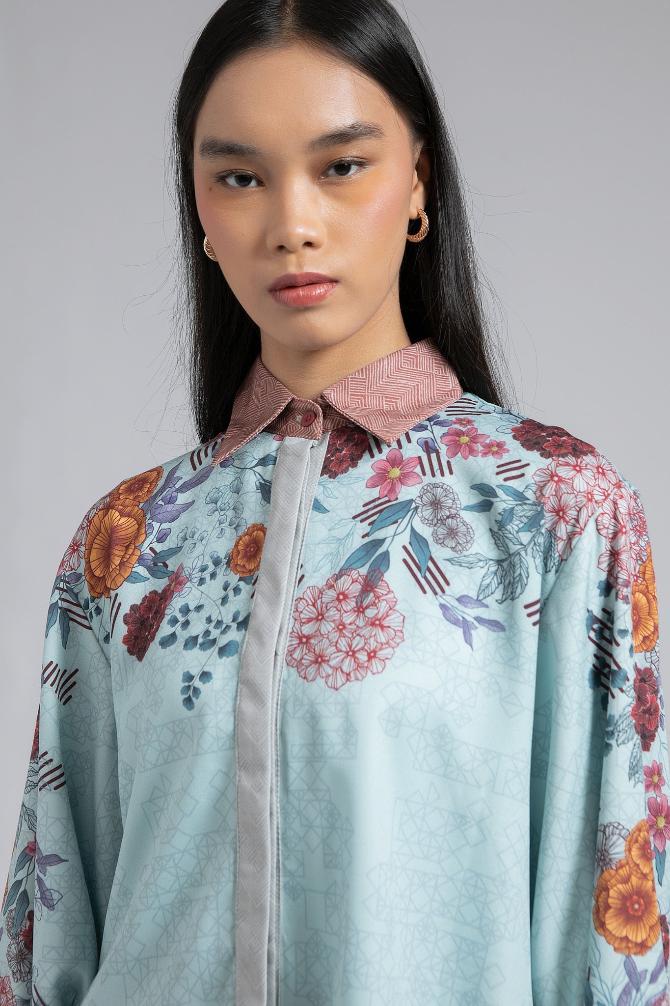 Celestine Blue Shirt Kemeja Lengan Panjang Wanita