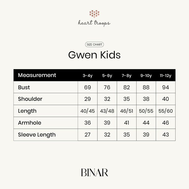 Panduan Ukuran Produk Gwen Top Kids Jade