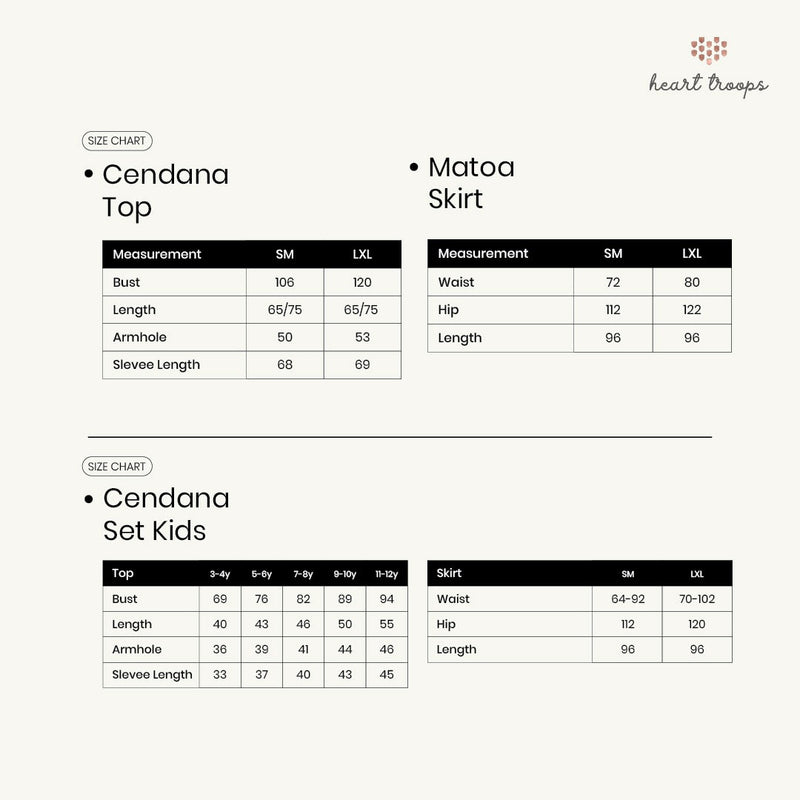 Panduan Ukuran Produk Cendana Set for Mom & Kids