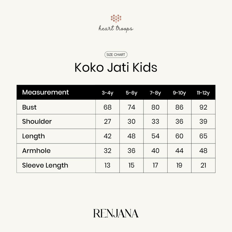 Panduan Ukuran Produk Heart Troops Jati Koko Kids