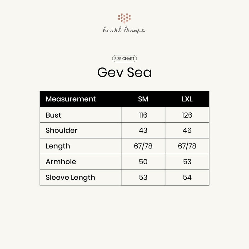 Panduan Ukuran Produk Gev Shirt Sea