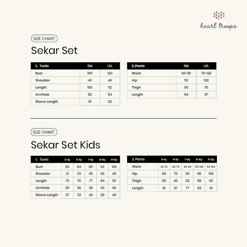 Panduan Ukuran Produk Sekar Set Mom & Kids - Sky