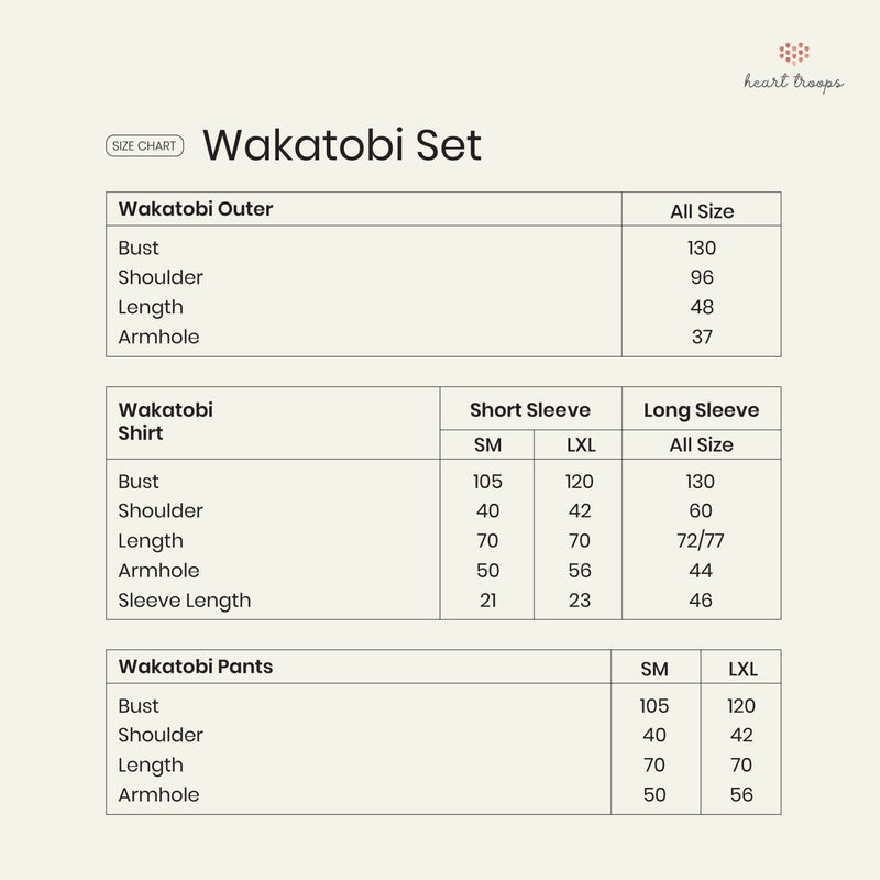Panduan Ukuran Produk Wakatobi Set (Outer + Shirt (long / short)+ Pants)