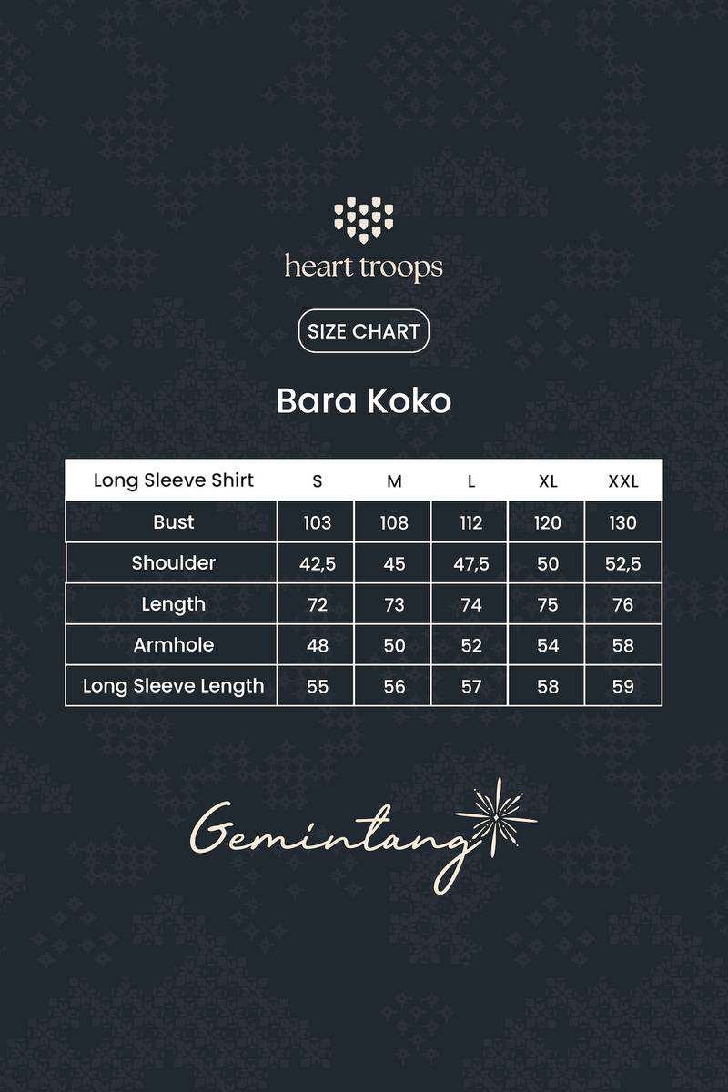 Panduan Ukuran Produk Bara Koko Malam - Long Sleeves