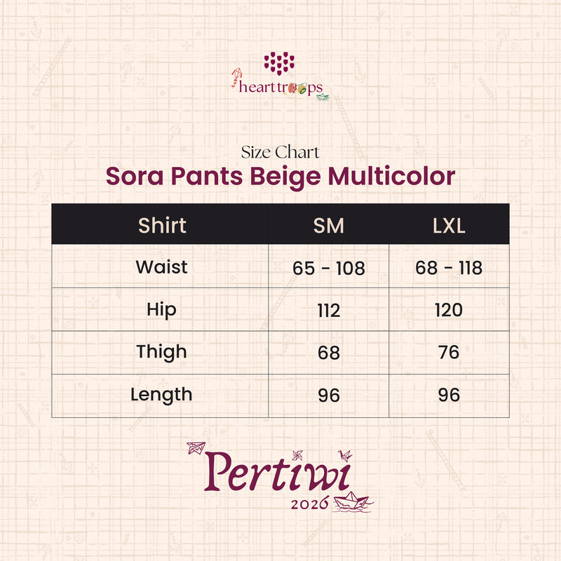 Panduan Ukuran Produk Sora Pants Beige Multicolor
