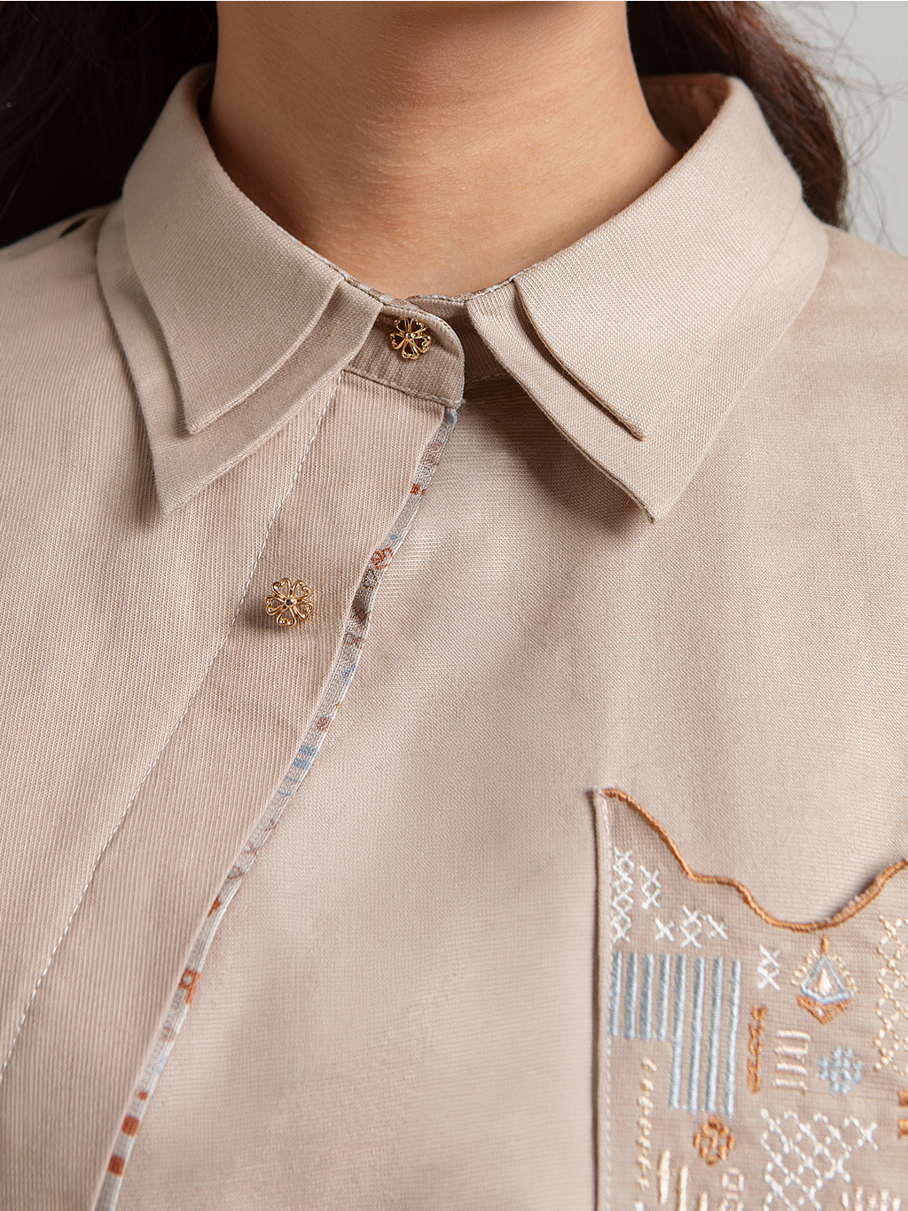 Numa Shirt Beige Long Sleeves