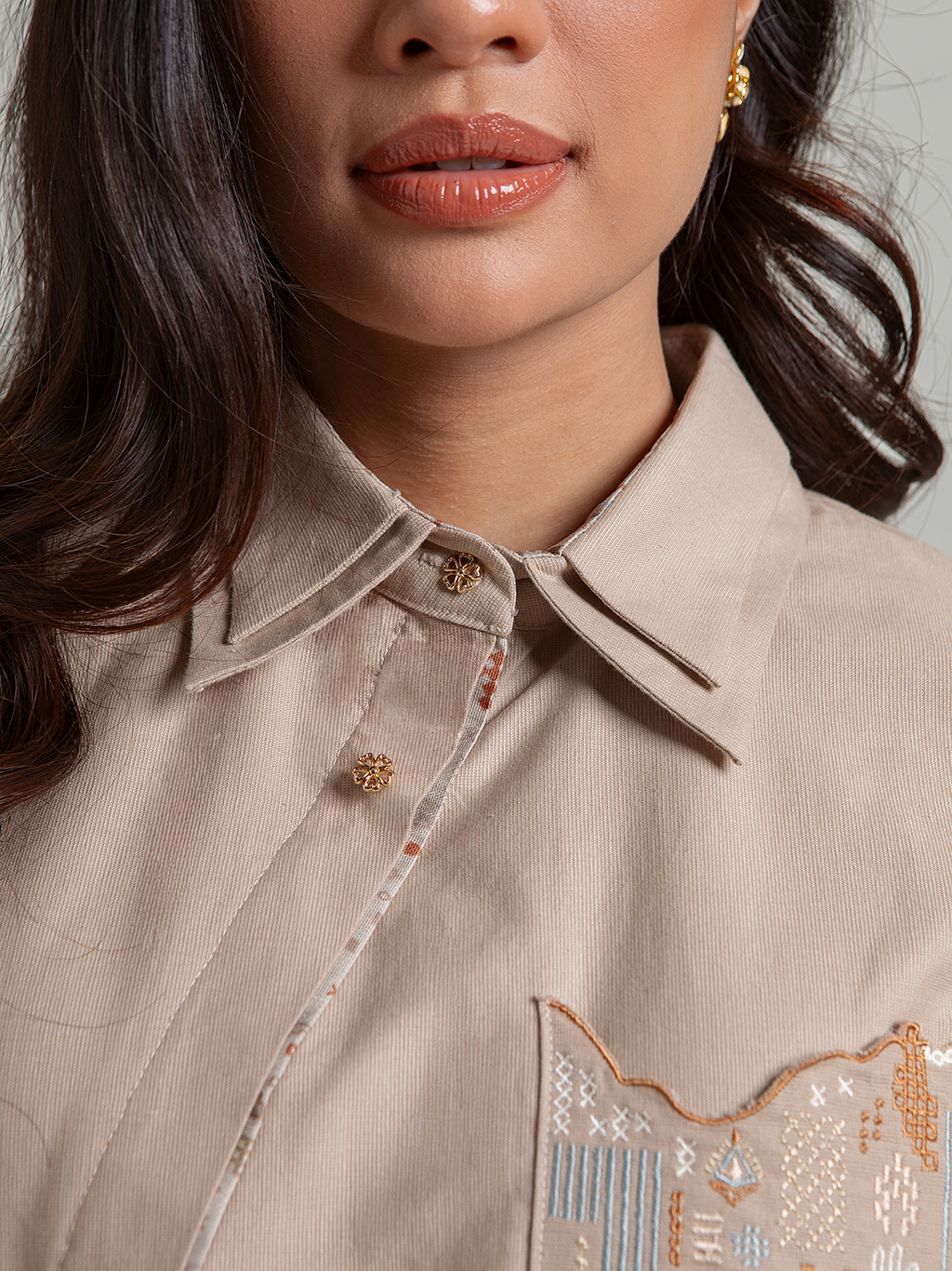 Numa Shirt Beige Short Sleeves