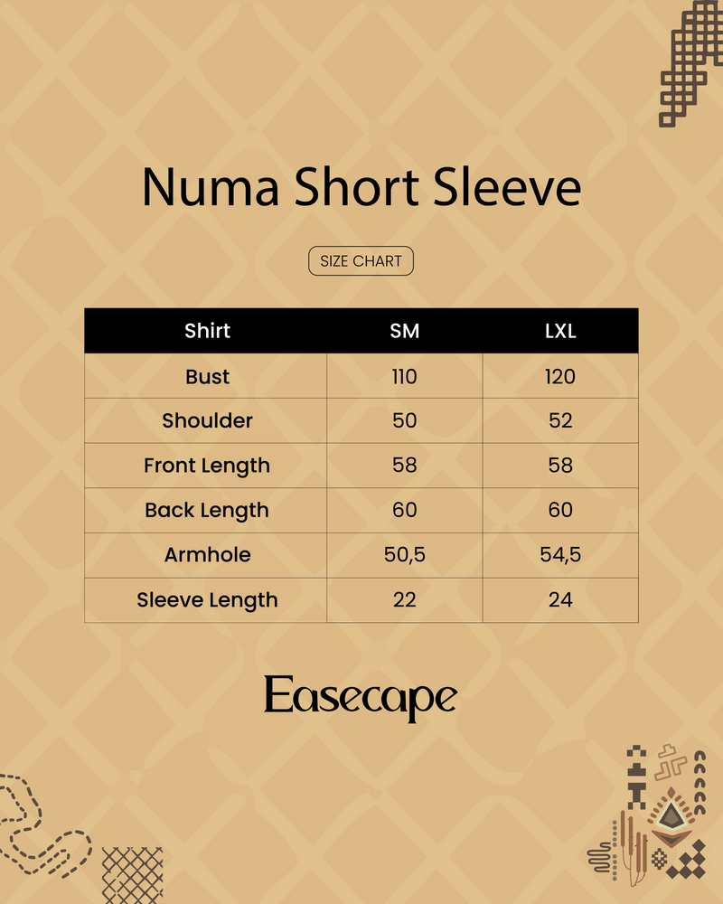 Panduan Ukuran Produk Numa Shirt Army Short Sleeves
