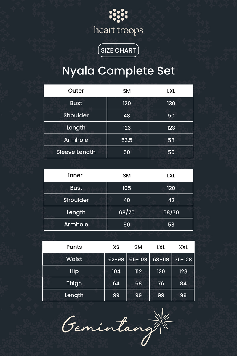 Panduan Ukuran Produk Nyala Complete Set Malam