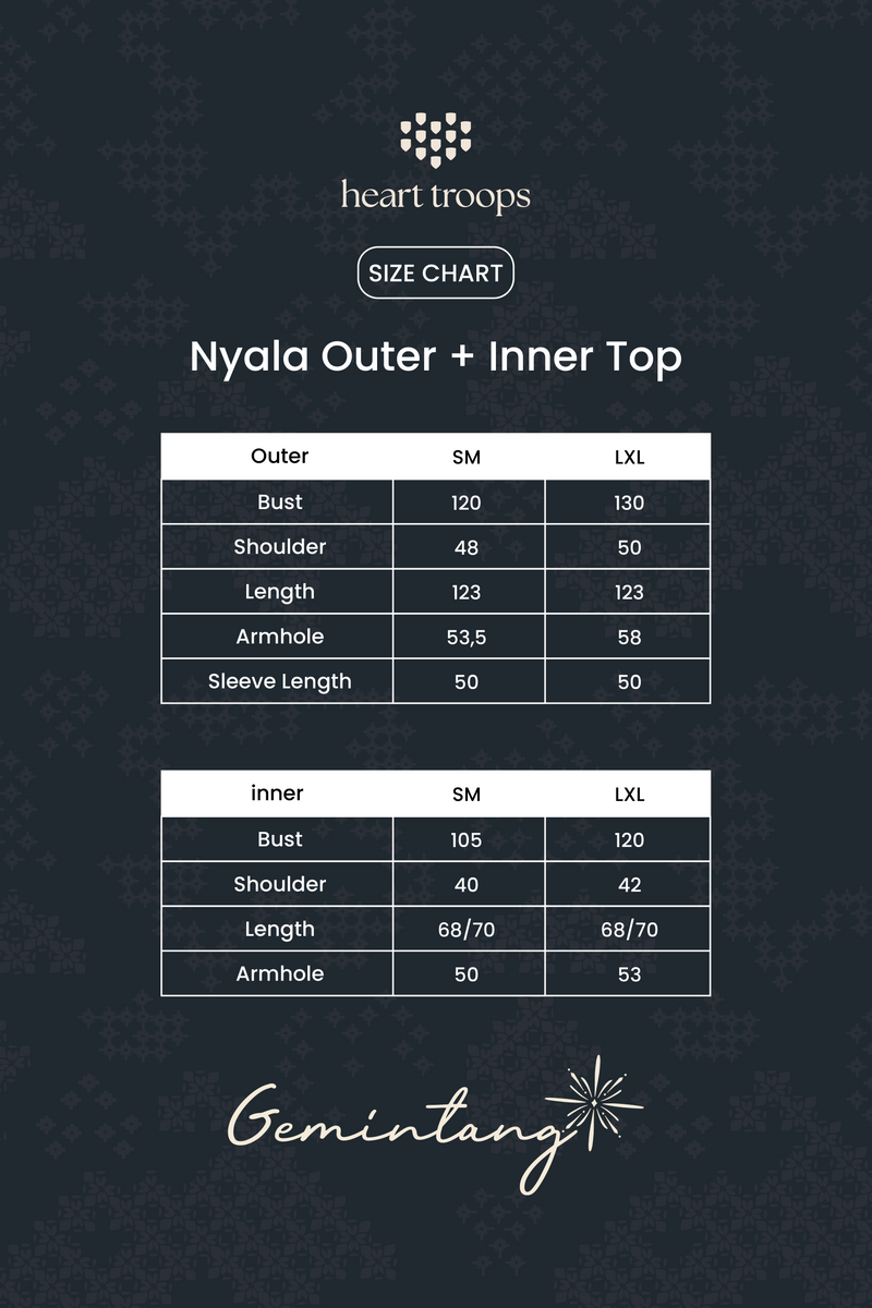 Panduan Ukuran Produk Nyala Outer + Inner Top Senja