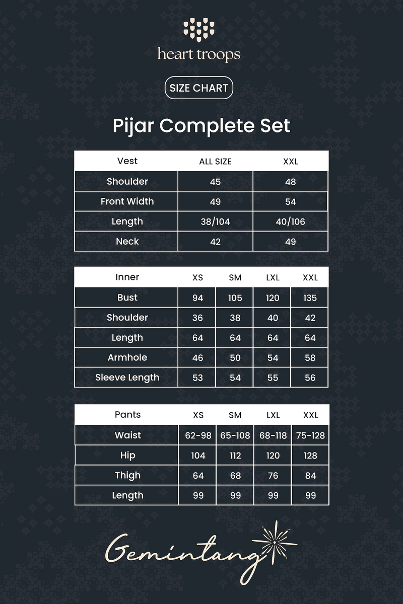 Panduan Ukuran Produk 5-in-1 Pijar Set Vest Bundling (Malam & Senja)