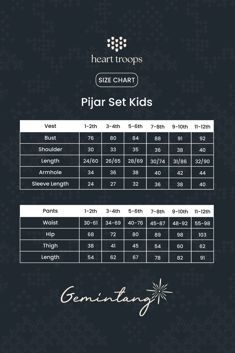 Panduan Ukuran Produk Pijar Set Kids Senja