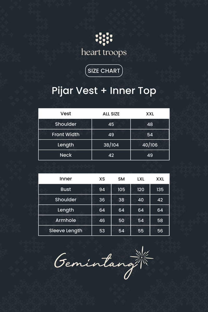 Panduan Ukuran Produk Pijar Vest + Inner Top Malam