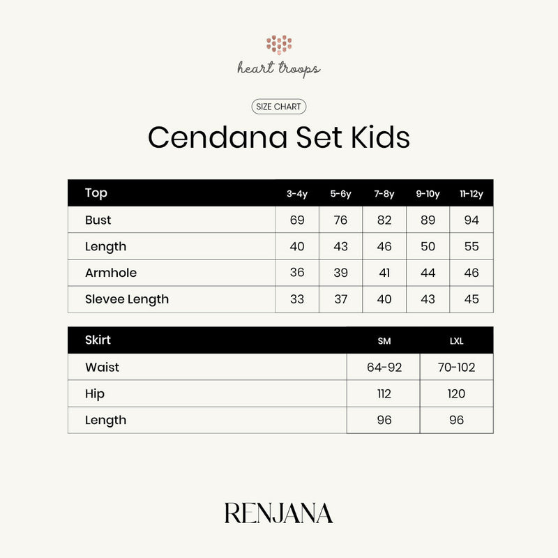 Panduan Ukuran Produk Cendana Set for Kids (Top + Pants)