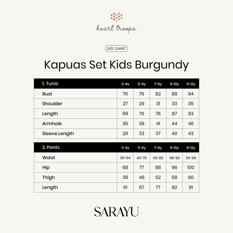 Panduan Ukuran Produk Kapuas Set Burgundy Kids
