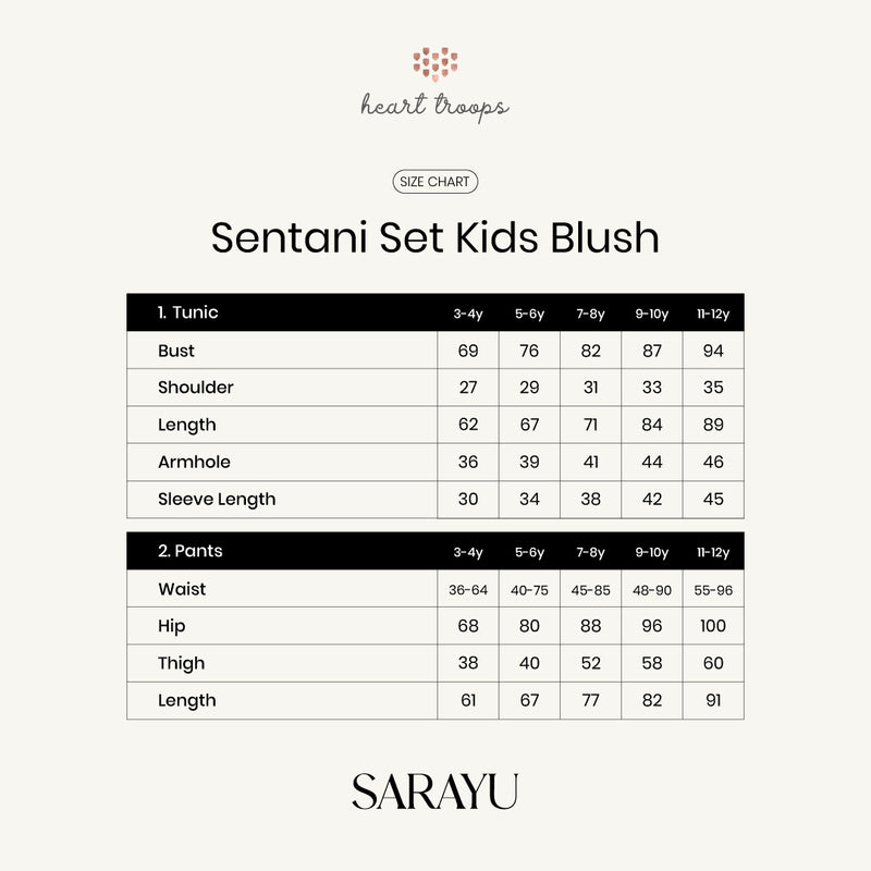 Panduan Ukuran Produk Sentani Set Blush Kids