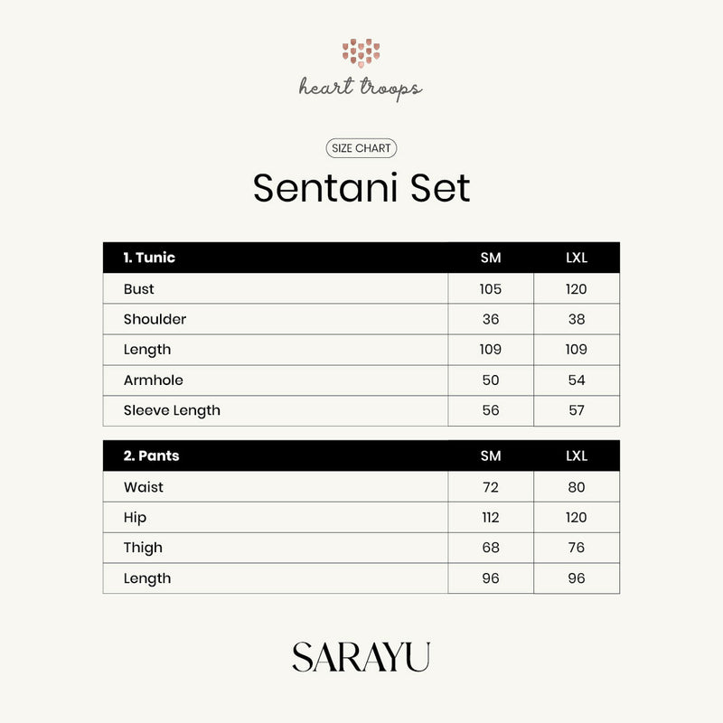 Panduan Ukuran Produk Sentani Set Mint (Tunic & Pants)