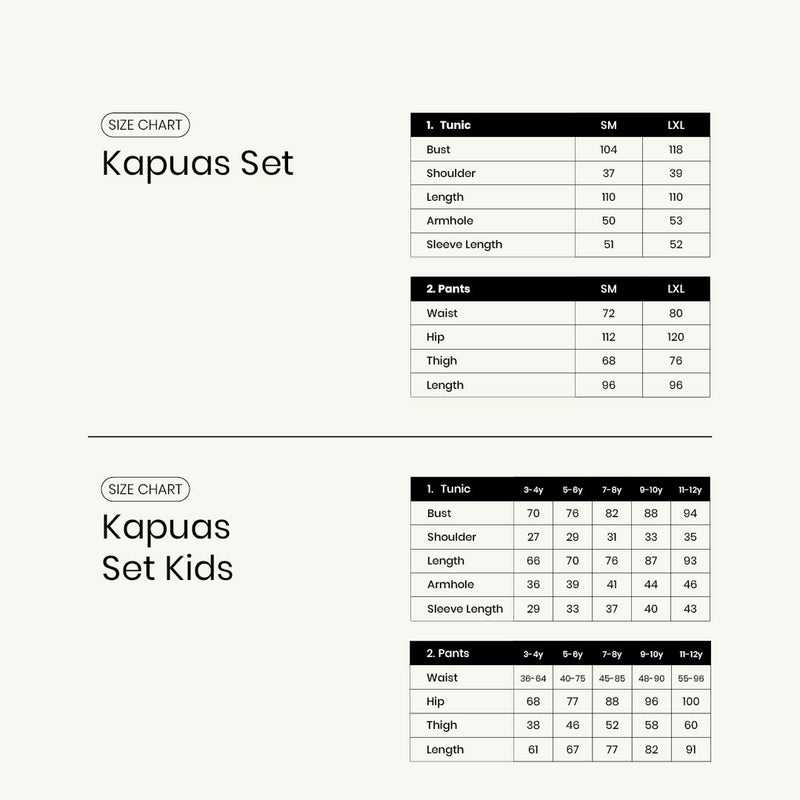 Panduan Ukuran Produk Kapuas Set Mom & Kids