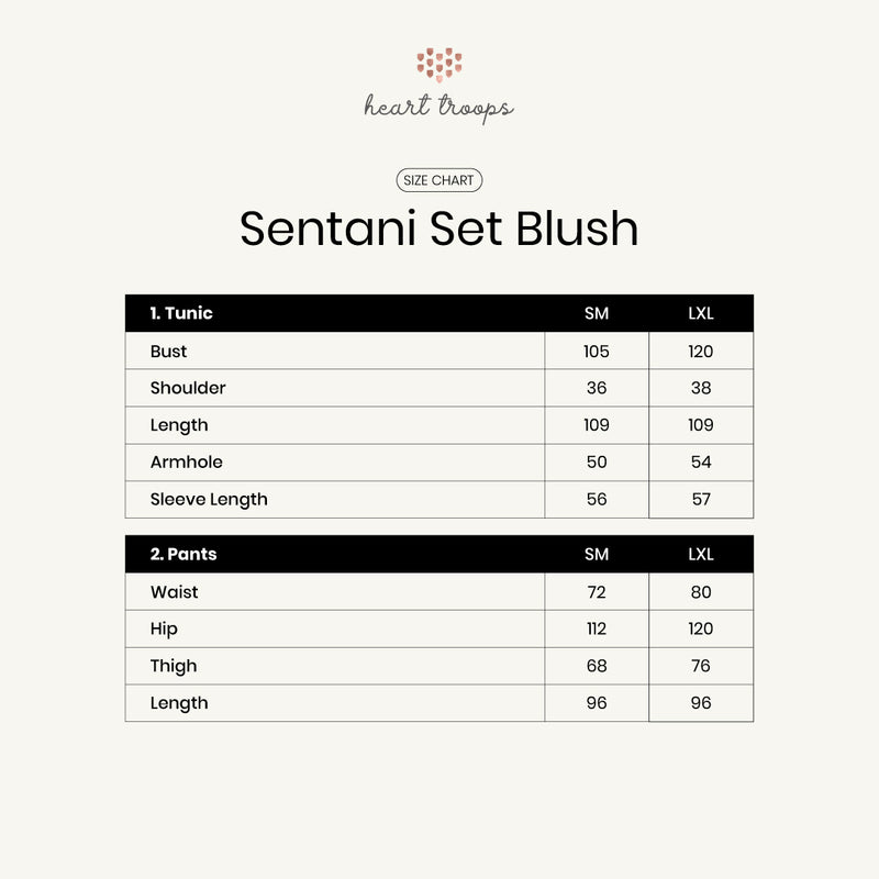 Panduan Ukuran Produk Sentani Set Blush (Tunic & Pants)