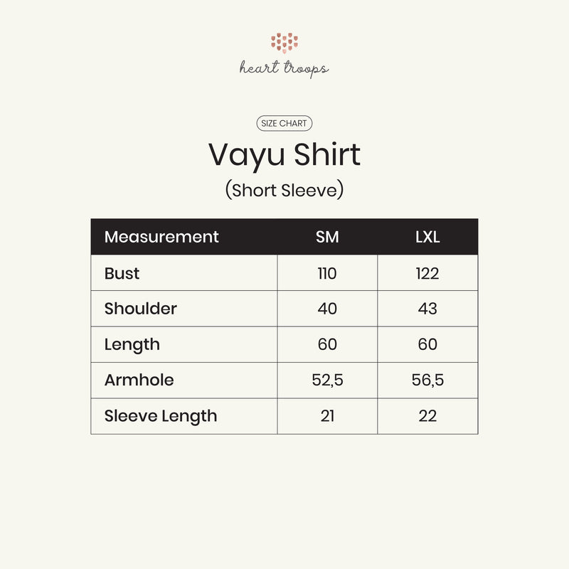 Panduan Ukuran Produk Vayu Shirt Short Sleeves