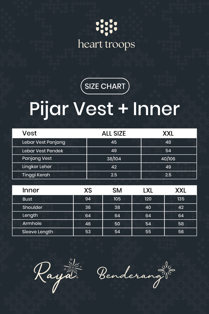 Panduan Ukuran Produk Pijar Vest + Inner Top Malam
