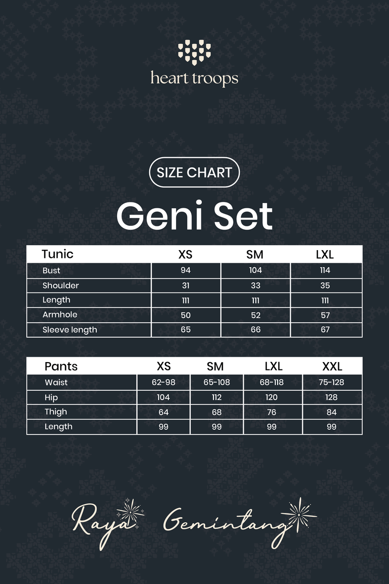 Panduan Ukuran Produk Geni Set Malam (Tunic + Pants)