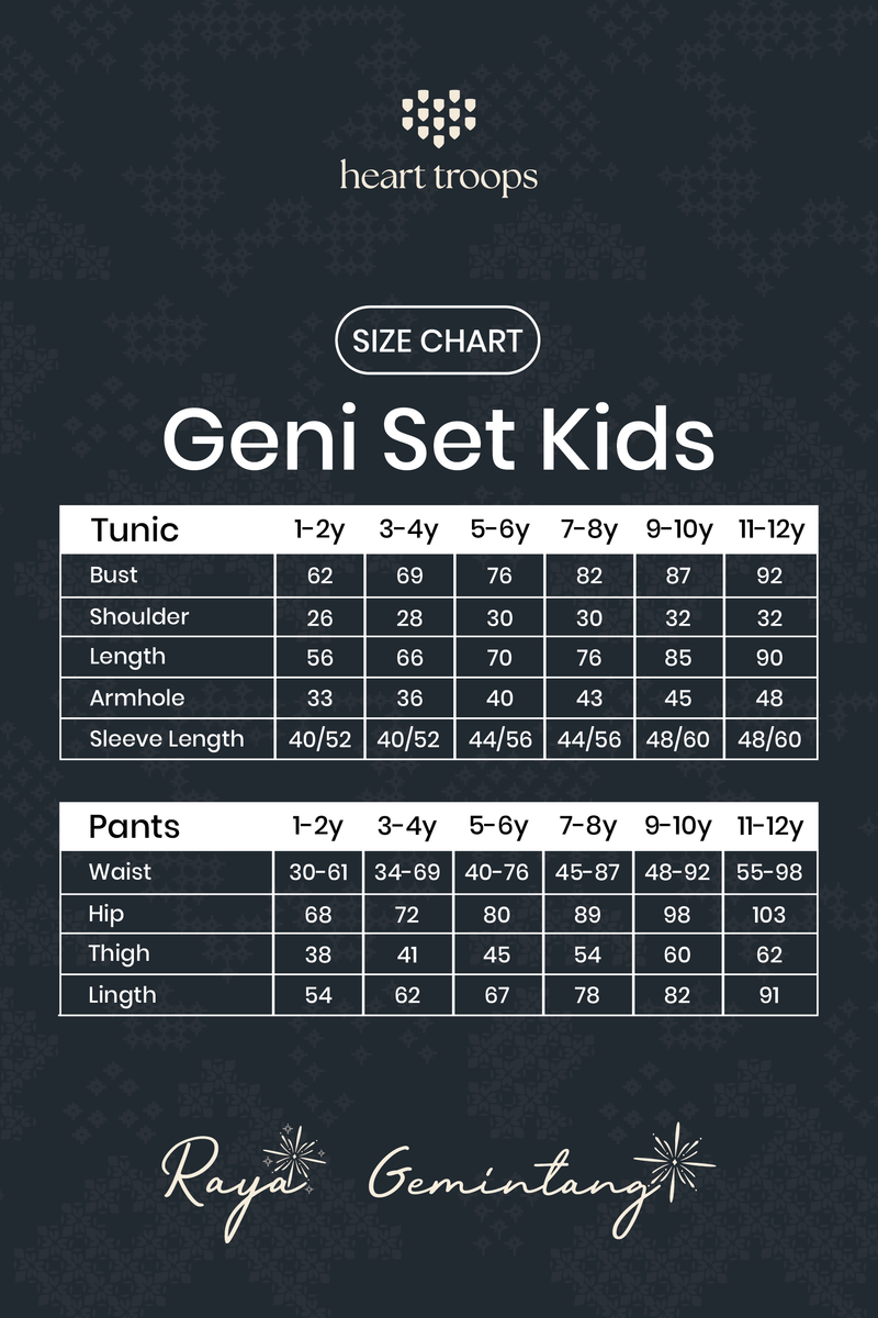 Panduan Ukuran Produk Geni Set Kids Malam