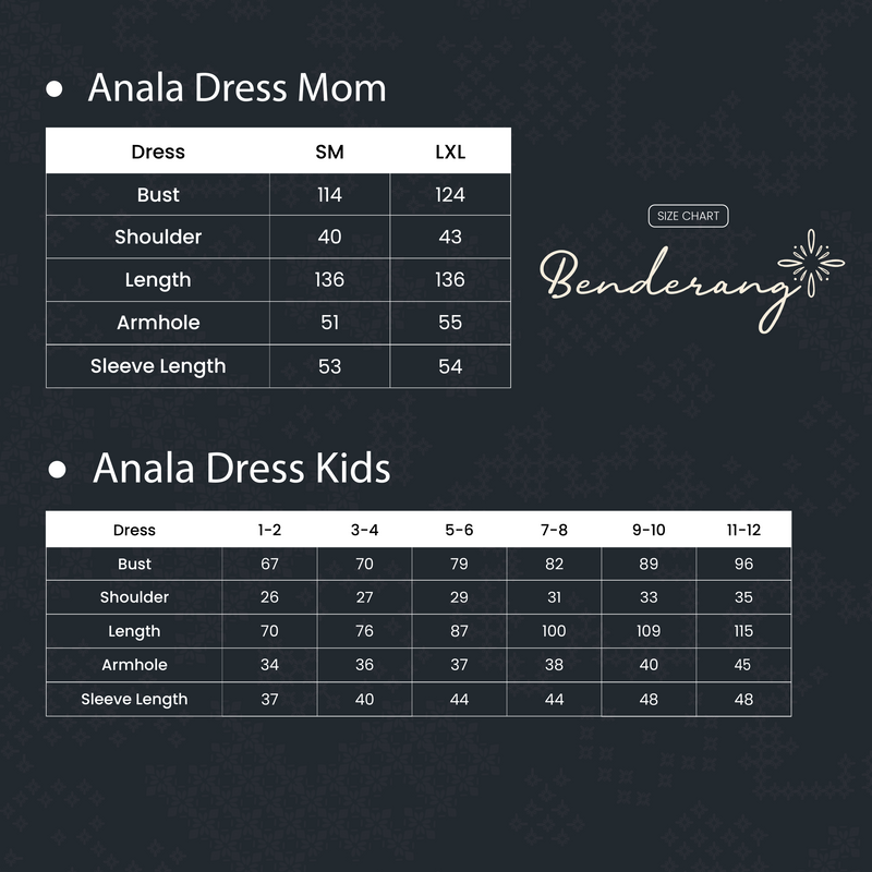 Panduan Ukuran Produk Anala Dress Mom & Kids
