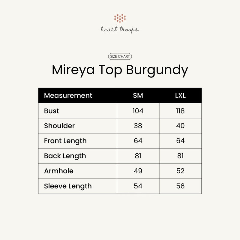Panduan Ukuran Produk Mireya Top Burgundy