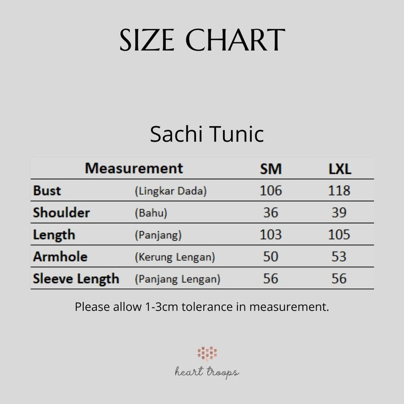 Panduan Ukuran Produk Sachi Tunic Wanita - Stormy Beige